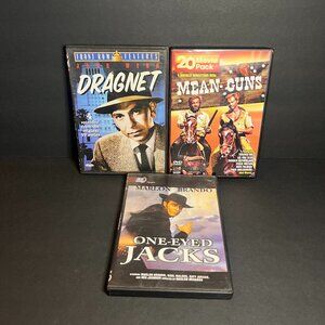 Lot of 3 Action DVD Movies - Dragnet, Mean Guns 20 Movie Pack & One-Eyed Jacks